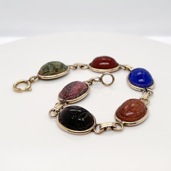 Vintage Gold Filled & Multi-Gemstone Scarab Brace… - image 2