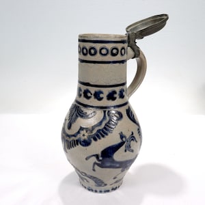 Antique 18th Century Westerwald Incised Enghalskrug Stoneware Pottery Stein