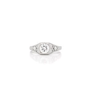 Antique Art Deco Filigree Platinum Old European Cut Diamond Ring