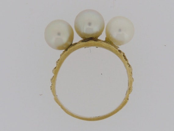 Vintage Modernist 14k Yellow Gold Three Pearl Coc… - image 6