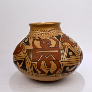 Vintage Mata Ortiz Geometric Polychrome Pottery Olla by Genoveva Sandoval