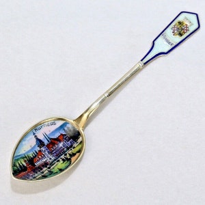 Antique Flensburg Germany Kurhaus Enamel & 800 Silver Souvenir Spoon