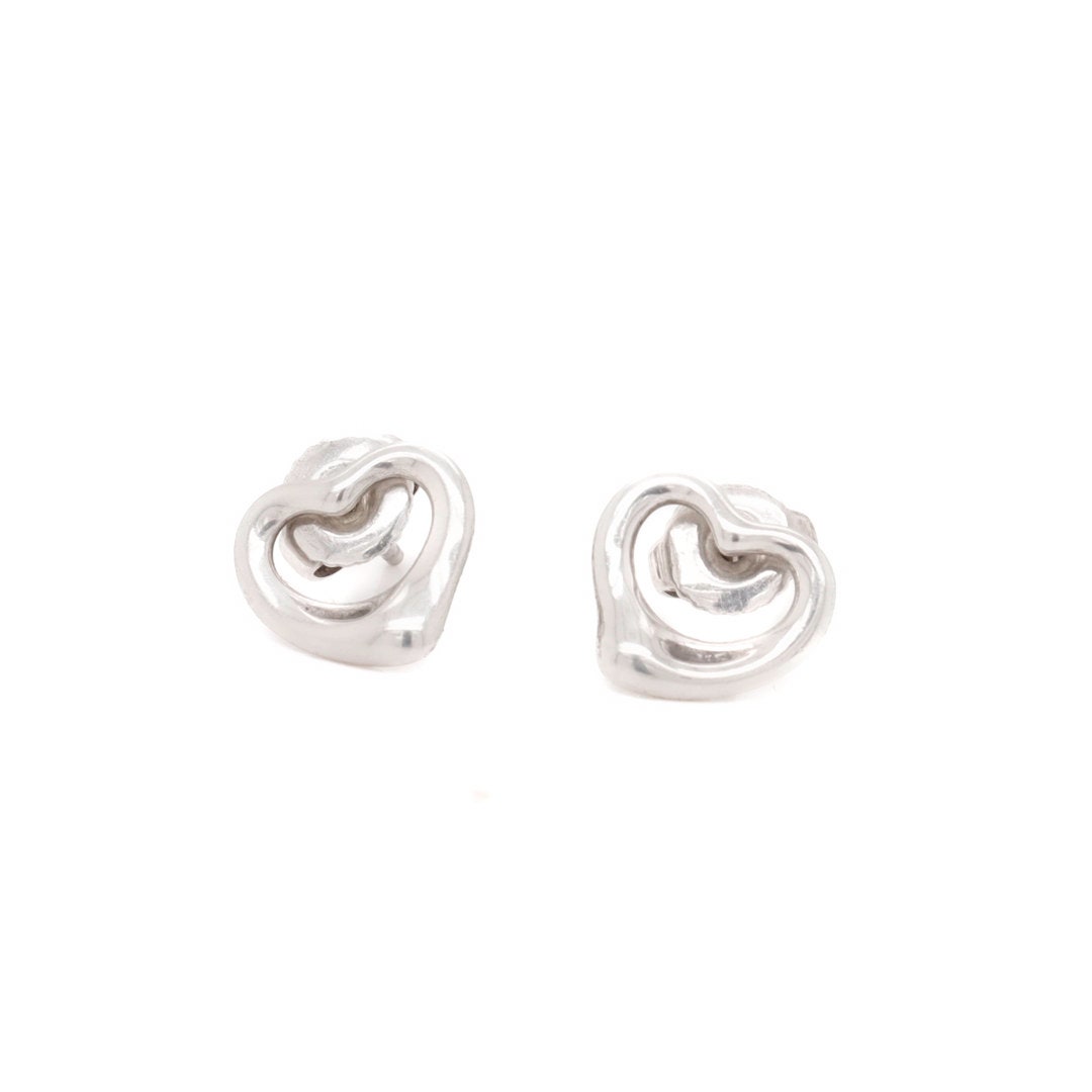 Tiffany & Co Elsa Peretti Open Heart Sterling Silver Stud Earrings