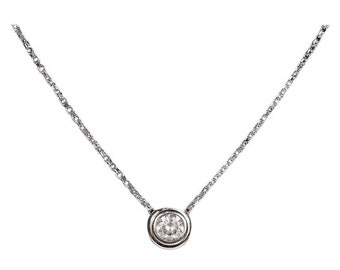 14k witgoud en oud-Europese snit 1,09 kt. Solitaire diamanten hanger ketting