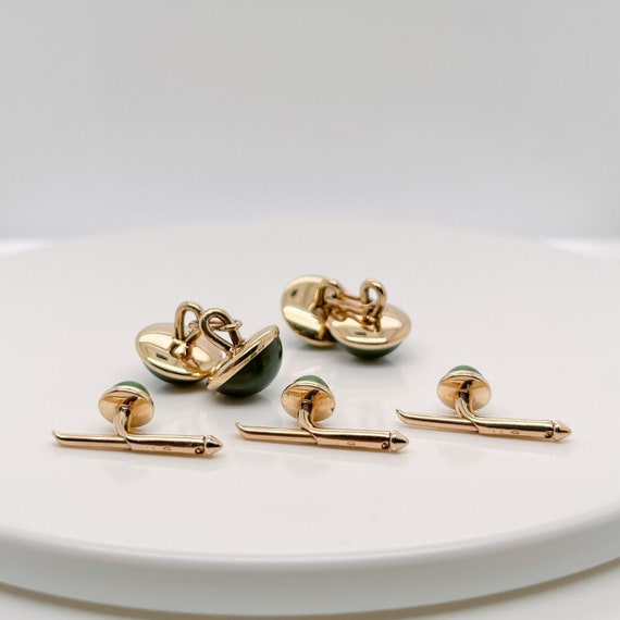 Antique Signed 14 Karat Gold and Nephrite Jade Cu… - image 6