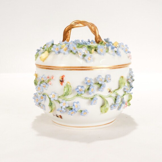 Antique DresdenGerman Porcelain Flower Encrusted Box… Gem