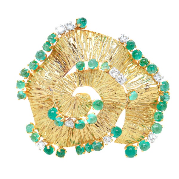 Andrew Grima Attributed 18 Karat Gold, Emerald, & Diamond Modernist Brooch