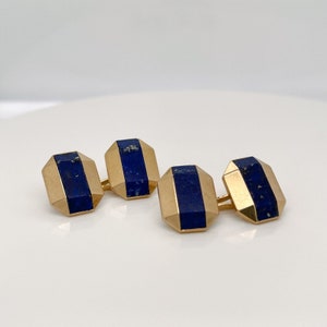 Antique Boucheron Paris French Art Deco 18k Gold & Lapis Lazuli Cufflinks