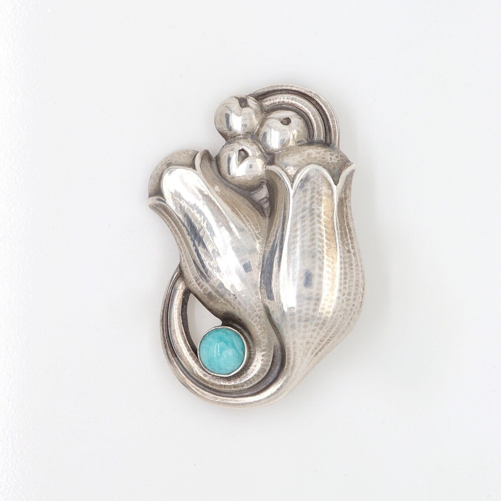 Georg Jensen Sterling Silver Tulip Brooch No. 100B With Amazonite