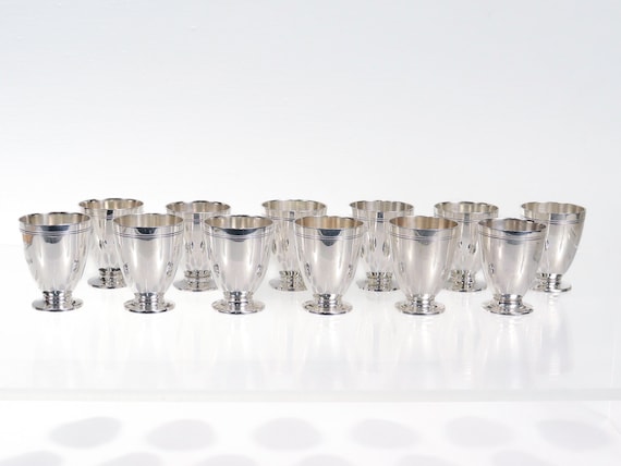 Set of 12 Tiffany & Co Art Deco Sterling Silver Art Deco Shot Cups