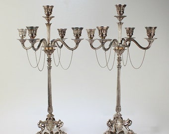 Pair of Elkington & Co. Neoclassical Revival Silver Plated Five-Light Candelabra