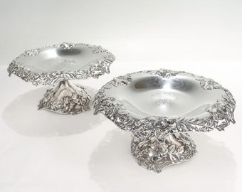 Pair of Tiffany & Co. Sterling Silver Pierced Compotes or Tazzas with Wild Roses