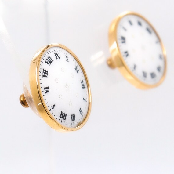 Pair of 14k Gold & Enamel Clockface Stud Earrings - image 6