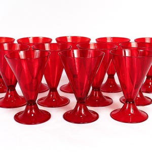 Set of 12 Red Venetian / Murano Glass Salviati Attributed Wine Goblets or Cups