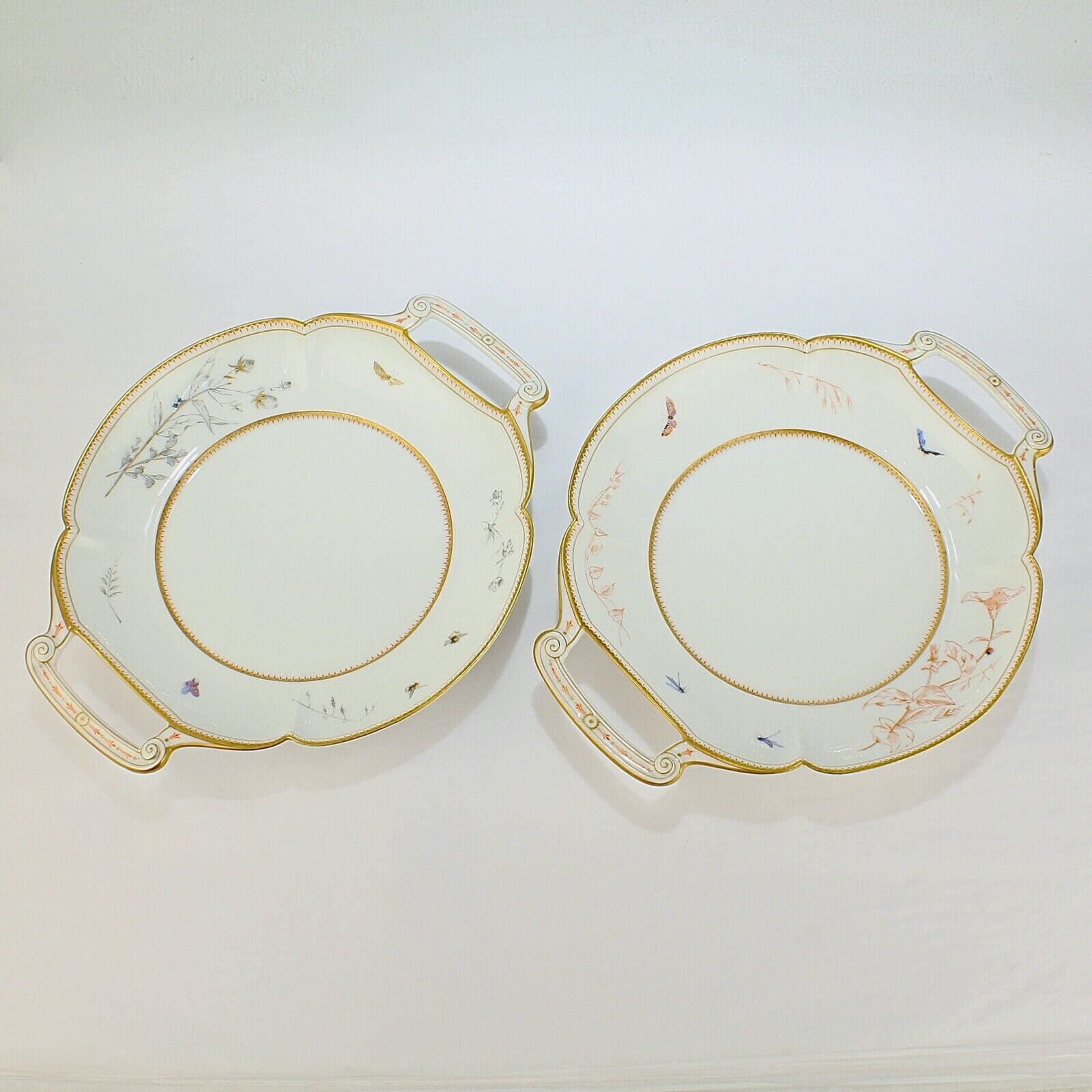 Pair Antique French Hache & Pepin Lehalleur Vierzon Porcelain Cake