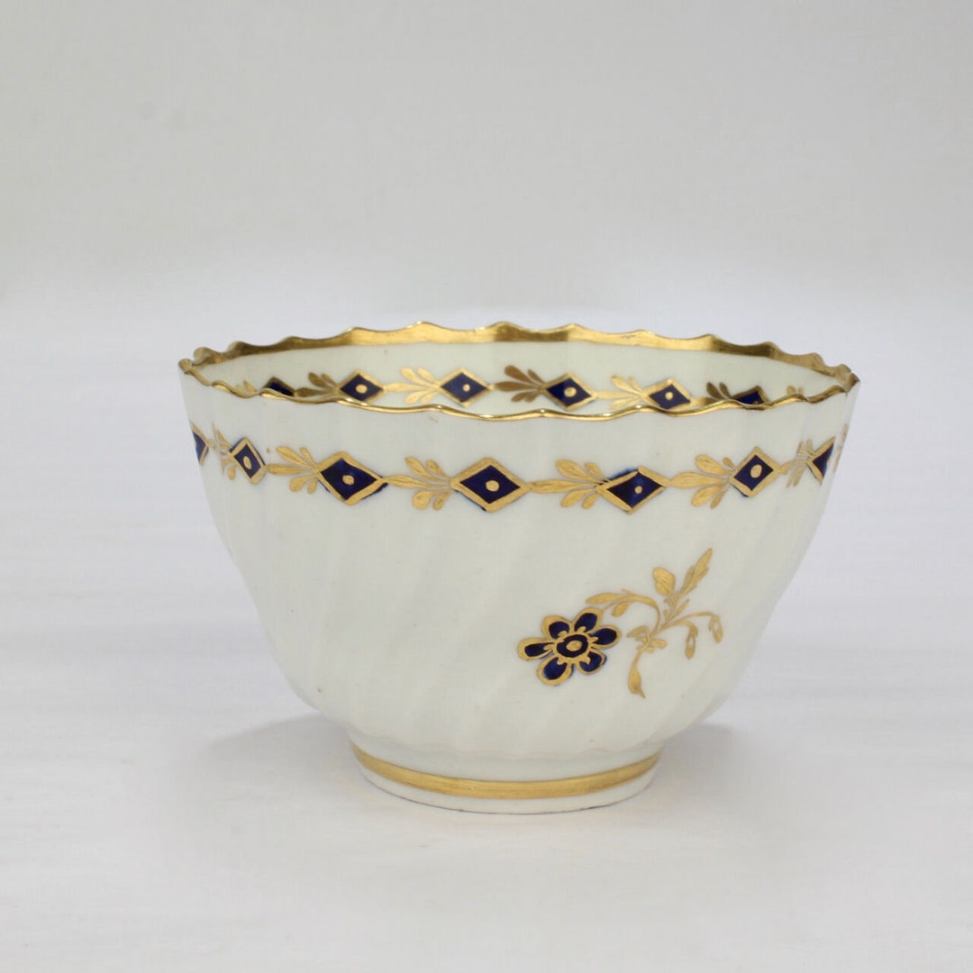 アンティーク 18 世紀 フライト ウースター磁器 リブ ティー ボウル