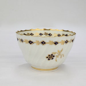 Antique 18c Flight Worcester Porcelain Ribbed Tea Bowl - English Cobalt Blue