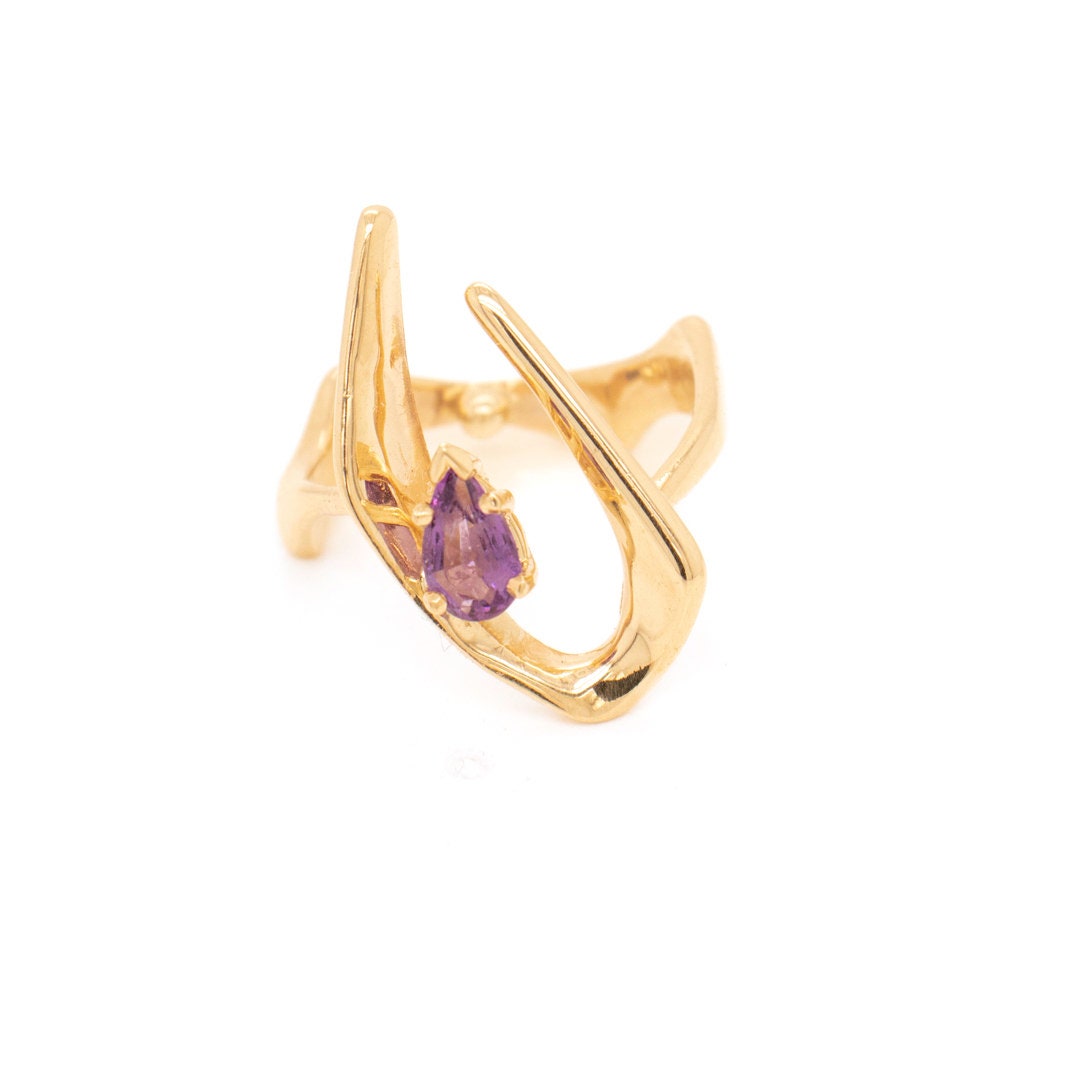 Space Age 14k Gold & Amethyst Modernist Ring - Etsy