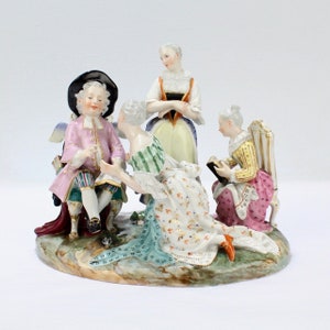 Antique 19C Royal Vienna Porcelain Figurine Disguised Cupid Group with Ladies