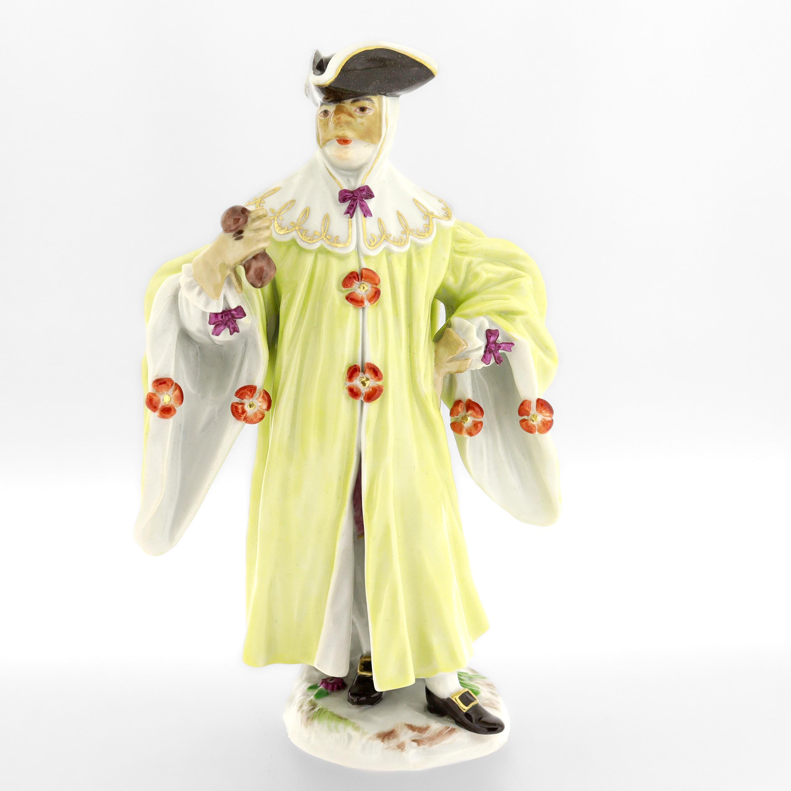 Antique Meissen Porcelain Commedia Dell' Arte Figurine Masked