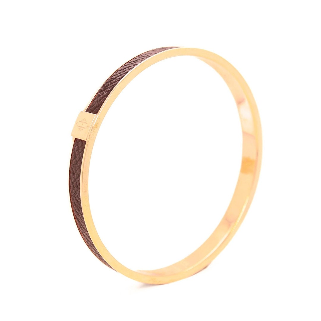 アクセサリー Hermes leather bangles Vintage Hermes Paris Kawaii (rose) Gold Plated & Epsom