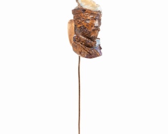 Antique Stick Pin With Carved Opal Bust of a Man Attributed to