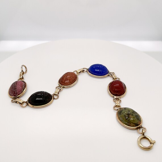 Vintage Gold Filled & Multi-Gemstone Scarab Brace… - image 9