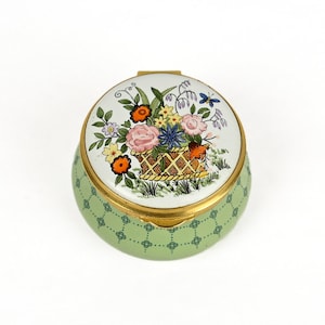 Vintage Staffordshire Esmaltes Bilston Battersea Caja con cesta de flores