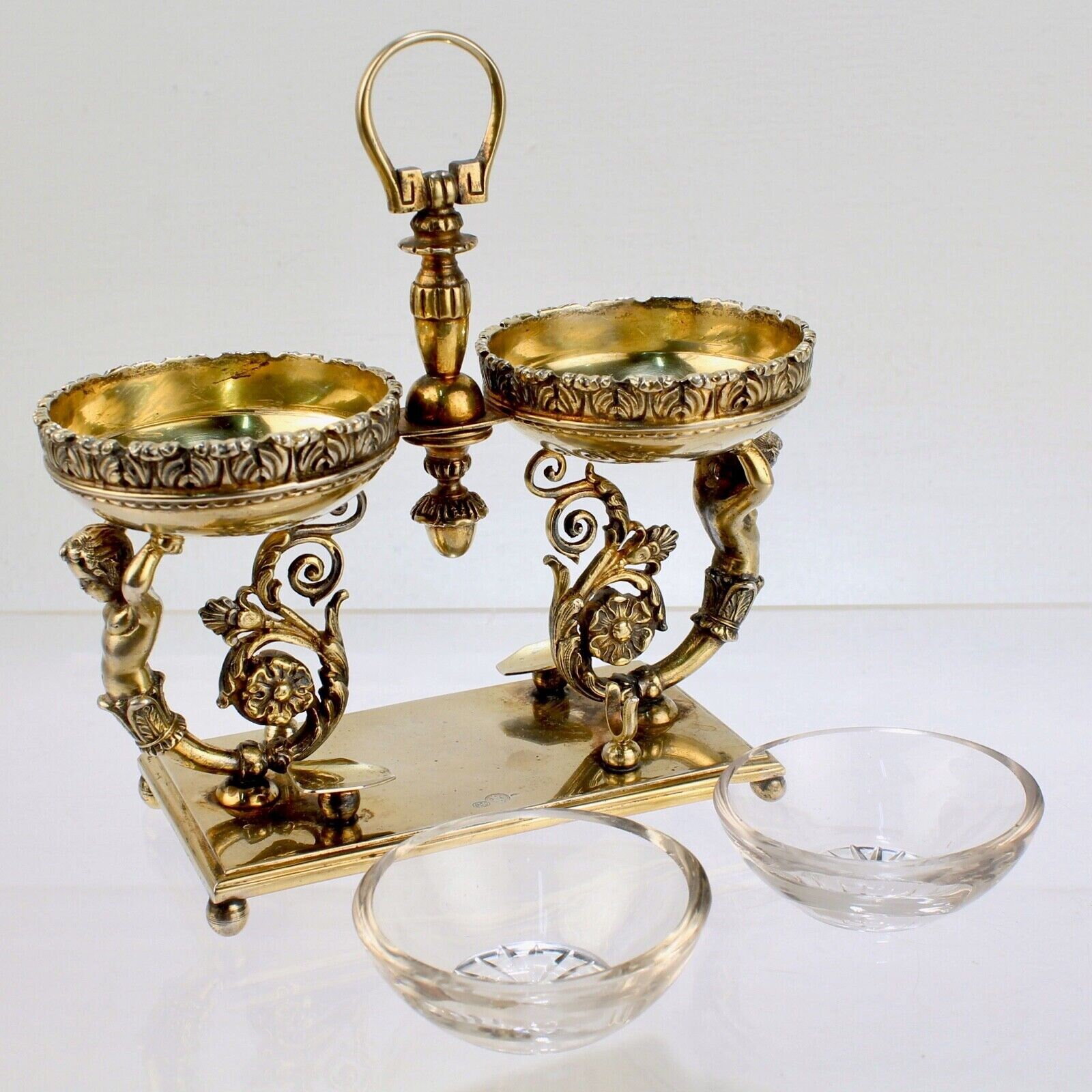 Classic Rococo Items Vintage Rococo Style Figural Italian Gilt Silver Double Caviar Stand or ...
