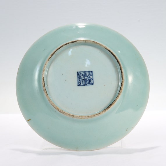 Antique Chinese Export Porcelain Celadon Plate With Butterfly