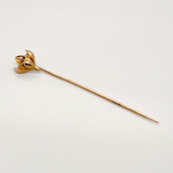 Late Victorian 10 Karat Gold & Seed Pearl Stick Pin