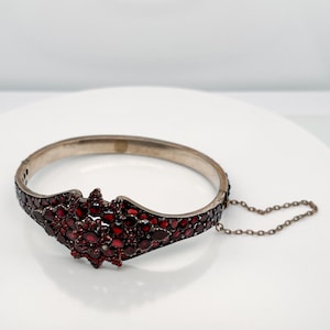 Antique Bohemian Gold Filled Garnet Bangle Bracelet