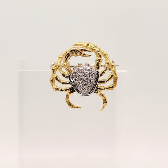 Signed Damiani 18k Gold & Diamond Crab Shaped Bro… - image 3