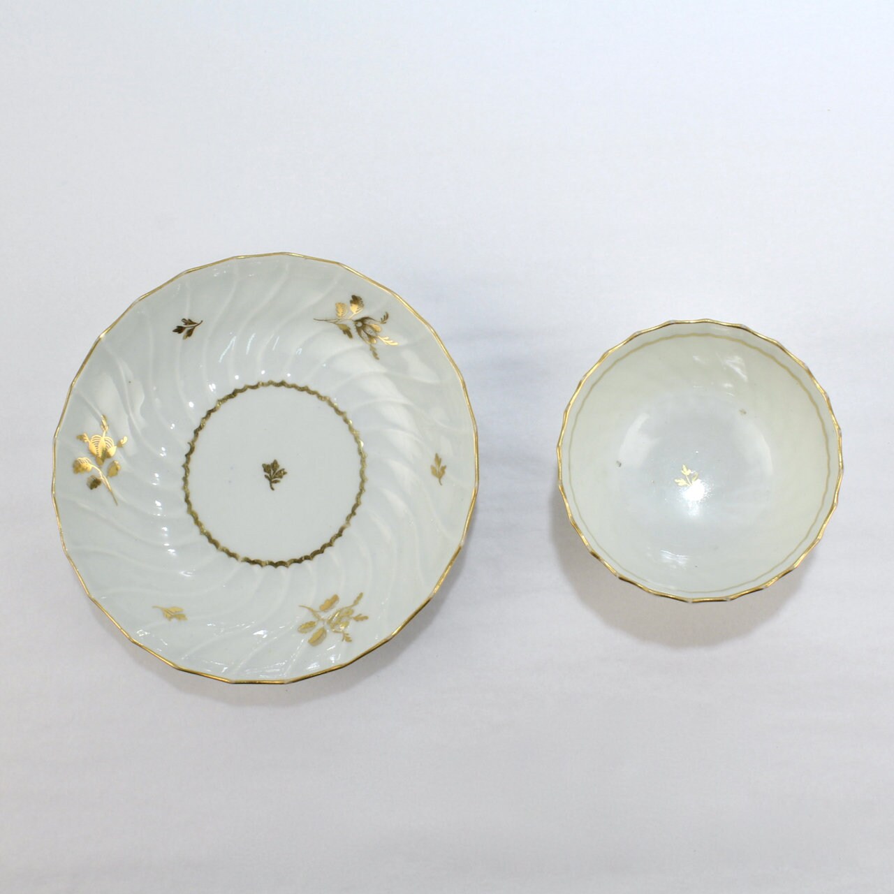 Antique Worcester Porcelain Fluted Swirl or Gadrooned Tea