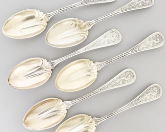 Juego de 6 cucharas antiguas para helado de plata esterlina con diseño de pájaros de John Wendt.