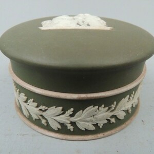 Wedgwood Dark Green Jasperware Covered Box Classical Subject - 1906