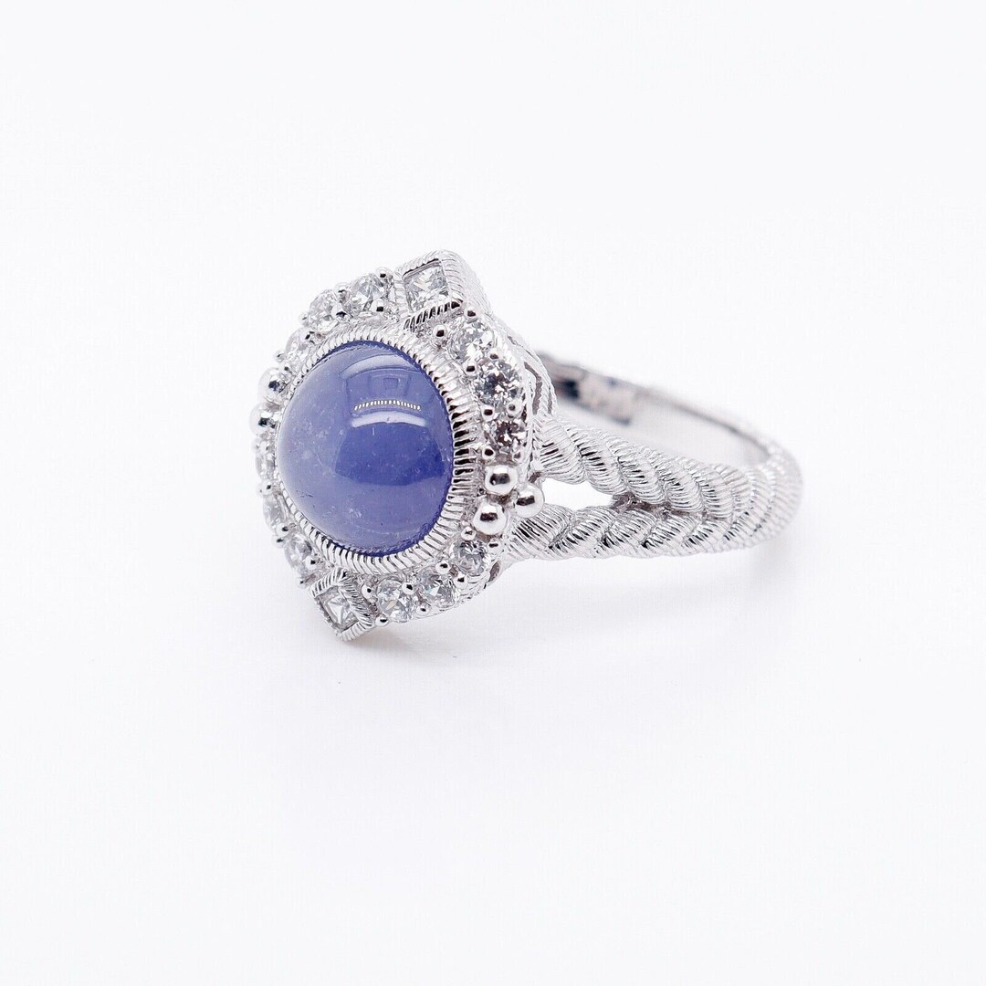 Judith Ripka Sterling Silver, Opaque Tanzanite Cabochon, CZ Ring