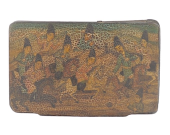 Fine & Rare Antique Persian Paper Mache Snuff Box - Qajar Qalamdan Lacquer