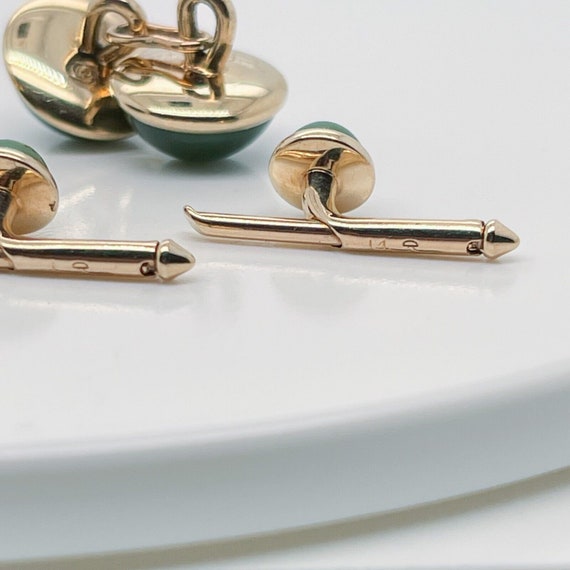 Antique Signed 14 Karat Gold and Nephrite Jade Cu… - image 8