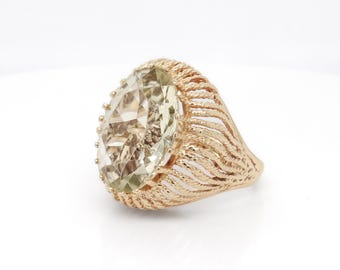 Mid-Century Modern 14K Gold & High-Set Citrine Cocktail Ring