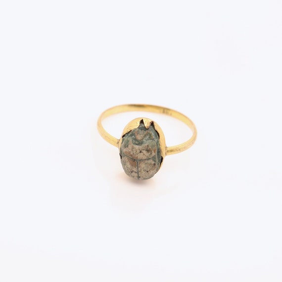 Antique Egyptian Gold & Faience Pottery Scarab Ri… - image 9