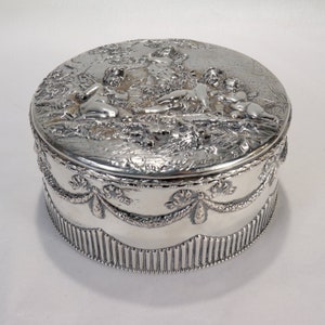 Antique Signed German Figural Neoclassical Silver Table Dresser Box or Casket
