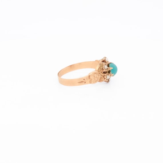 Victorian 14K Turquoise & Seed Pearl Ring