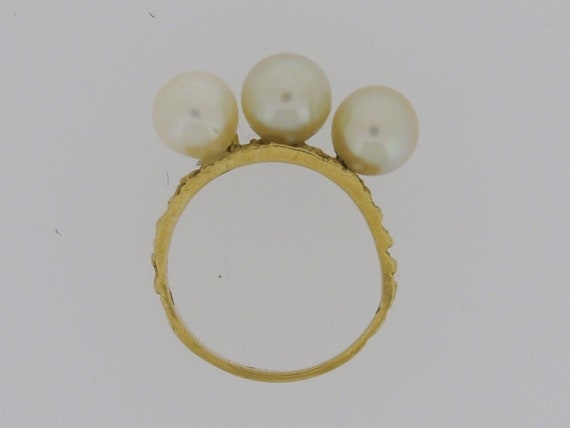 Vintage Modernist 14k Yellow Gold Three Pearl Coc… - image 5