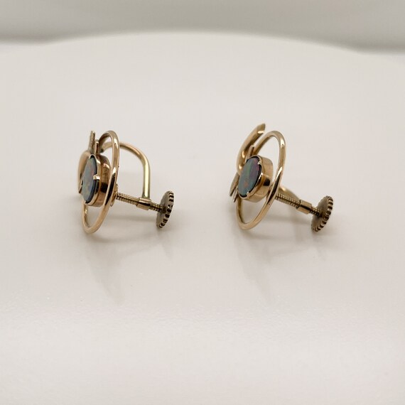 Vintage 10 Karat & Opal Doublet Screw Back Earrin… - image 4