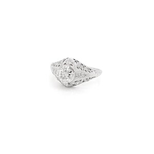 Antique Art Deco Platinum Filigree Old European Cut Diamond Solitaire Ring