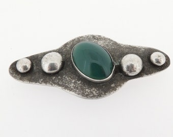Broche Ancienne En Argent Doré Avec Chrysoprase - Bijou Antique Sterling Silver - Occasion Vintage