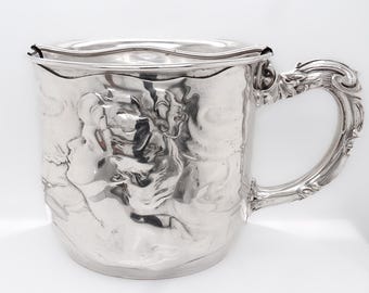 Antyczny amerykański kubek do golenia Unger Bros. w stylu secesyjnym ze srebra próby 925 z wkładką