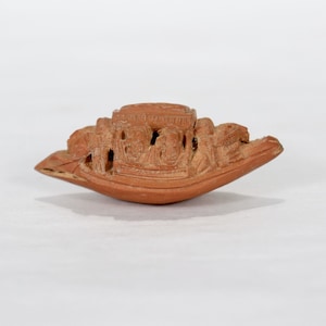 Antique Chinese Heidao Nut Carving of a Boat