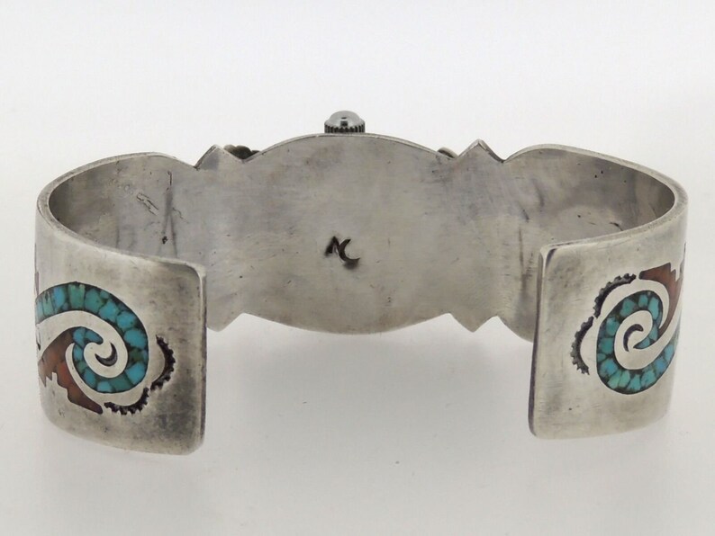 Signed Old Pawn Navajo Sterling Silver Turquoise Coral Cuff Watch ...